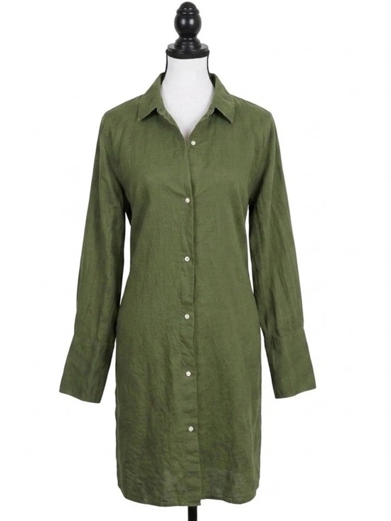 J. Crew Tops - J.Crew Beachwear Shirt Dress Olive Green Linen Cotton Button Down Large Coastal